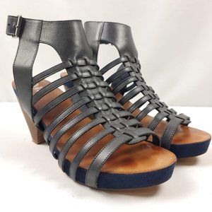 Reba Shoes Strappy Sandals Heel Blue Black